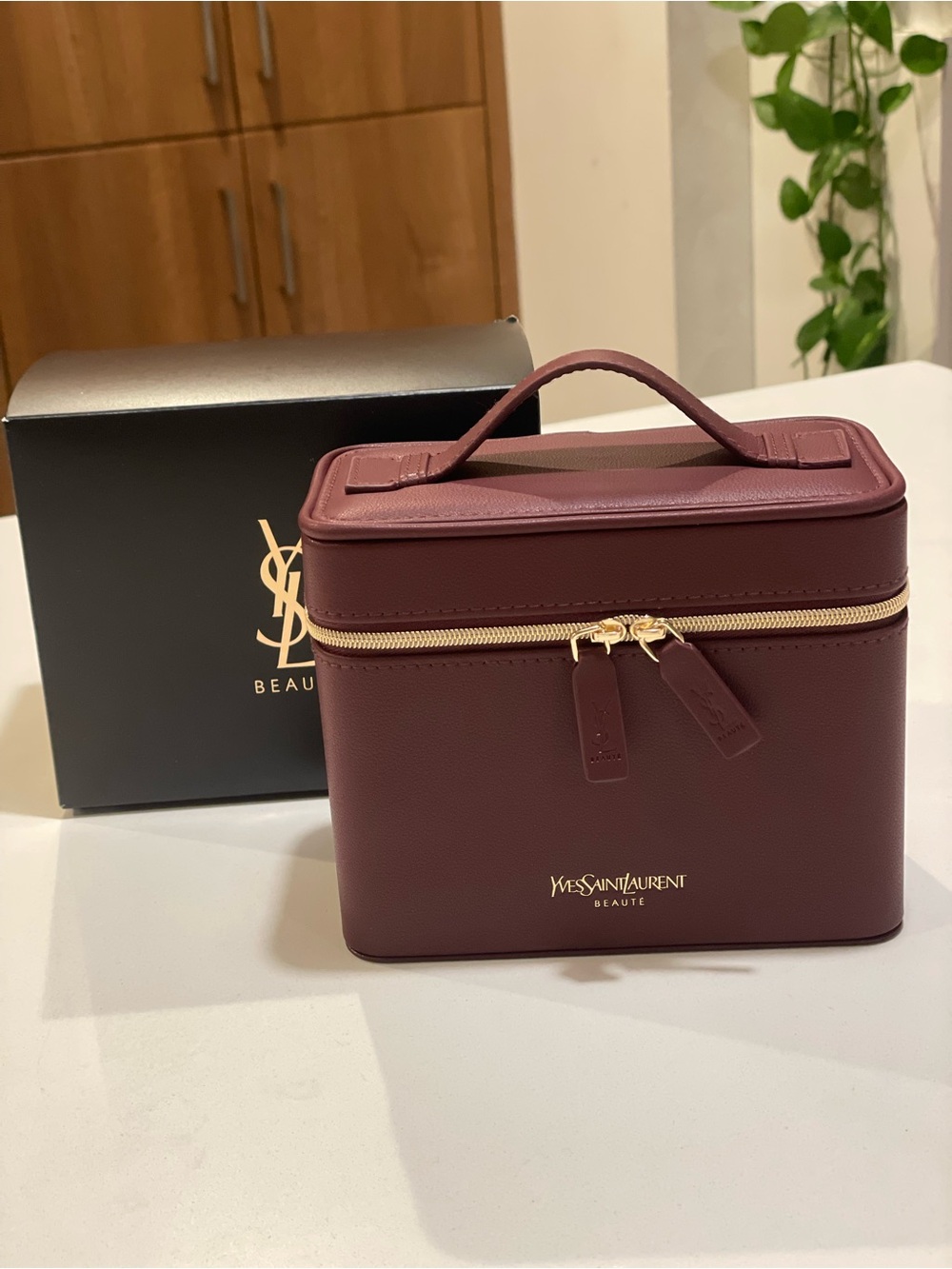 Yves Saint Laurent Beauty Leather Vanity Case with Gold Hardware